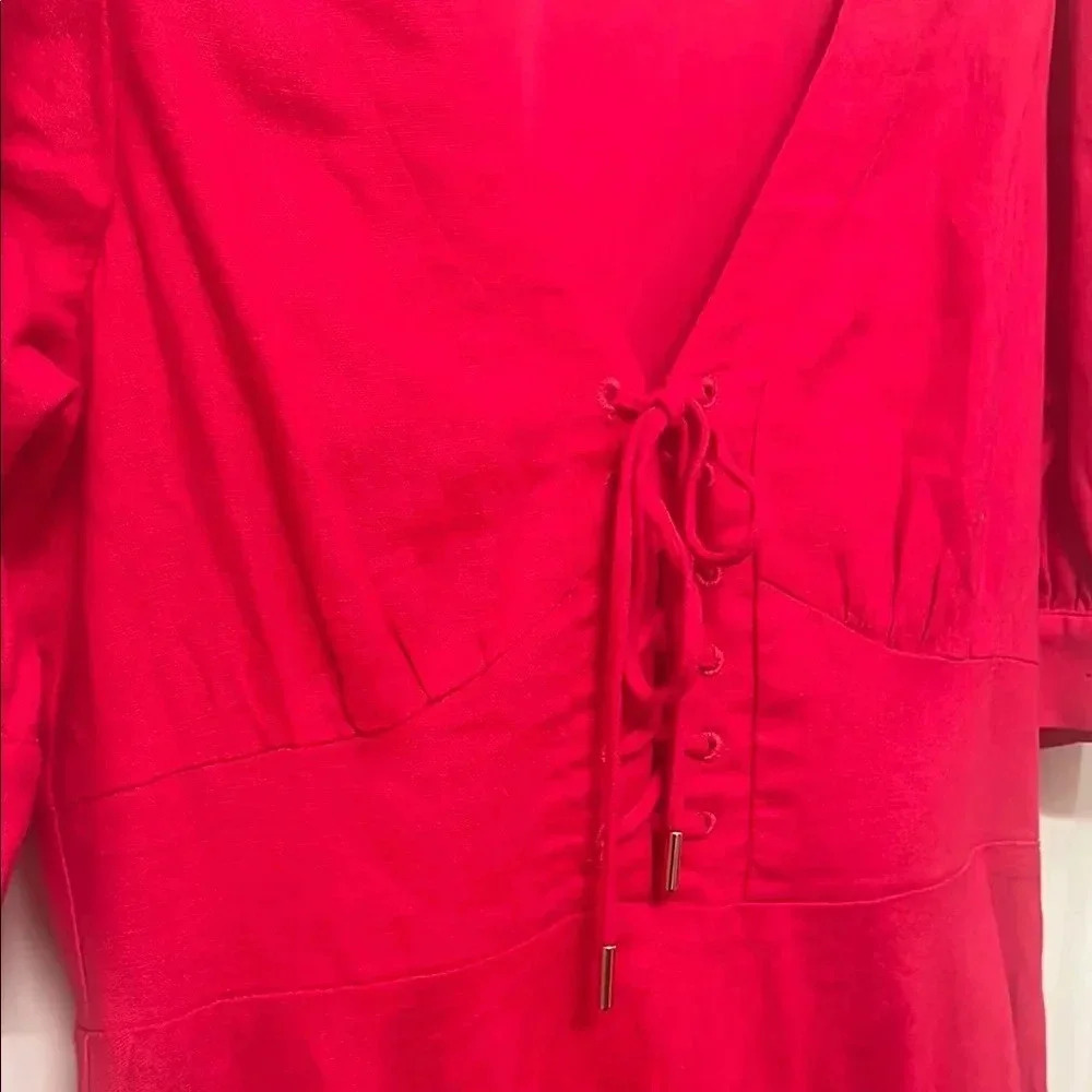 House of Harlow Pink Puff Sleeve Fit‎ Flare Linen Blend Dress Size 4 - Picture 7 of 11